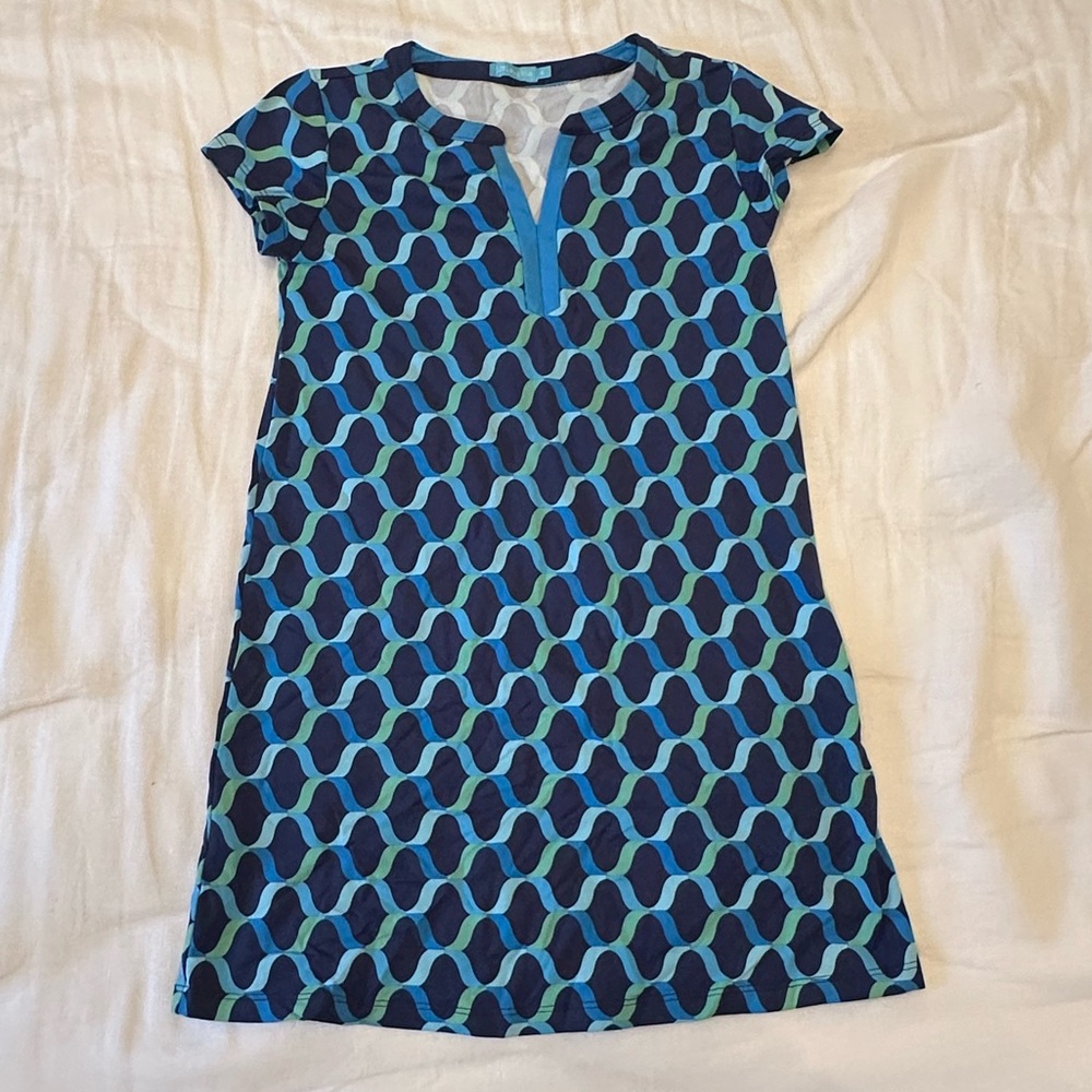 J. McLaughlin Blue Sheath Mini Dress with Flutter Cap Sleeves